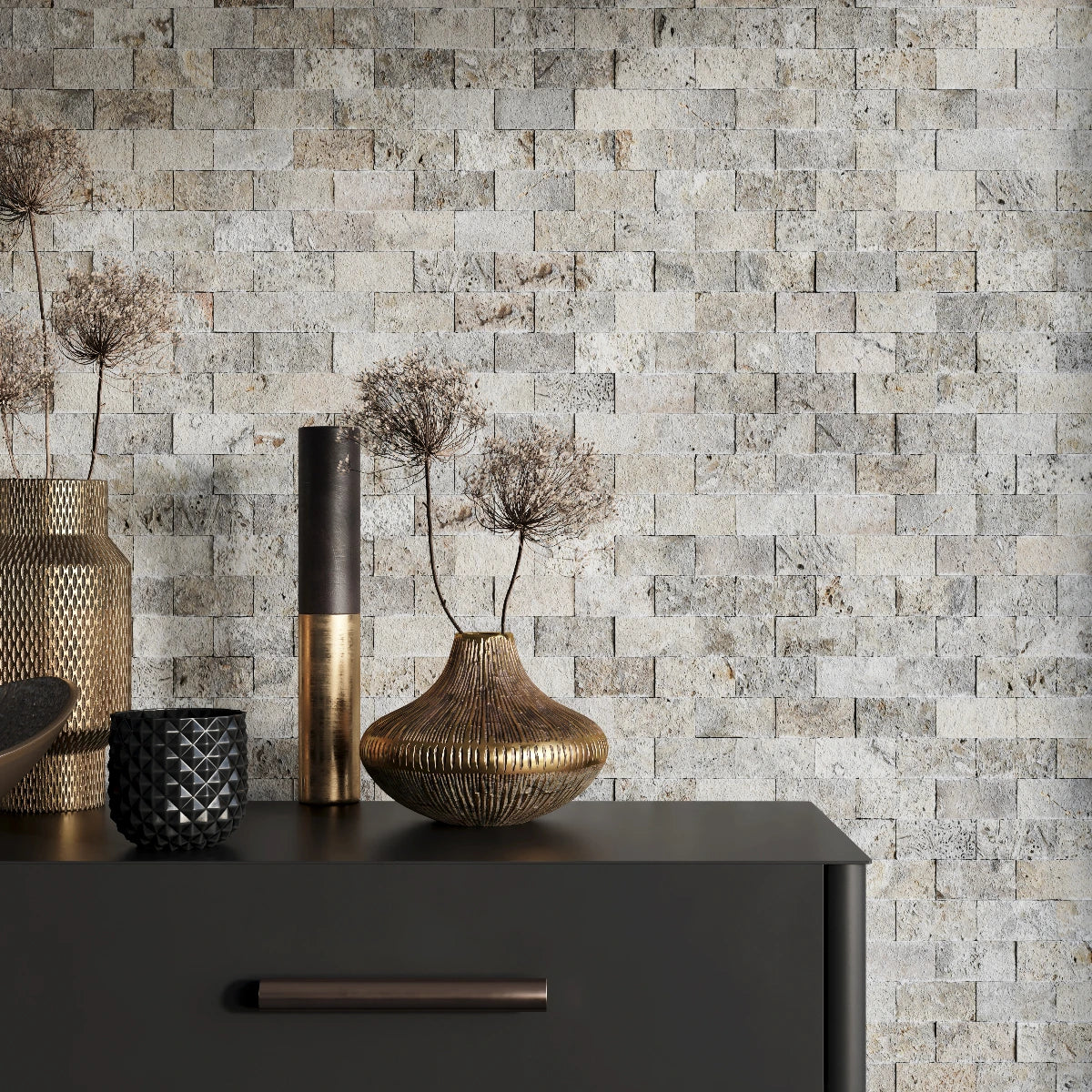 Silver Travertine Tile - Split Face 3D Effect tile image