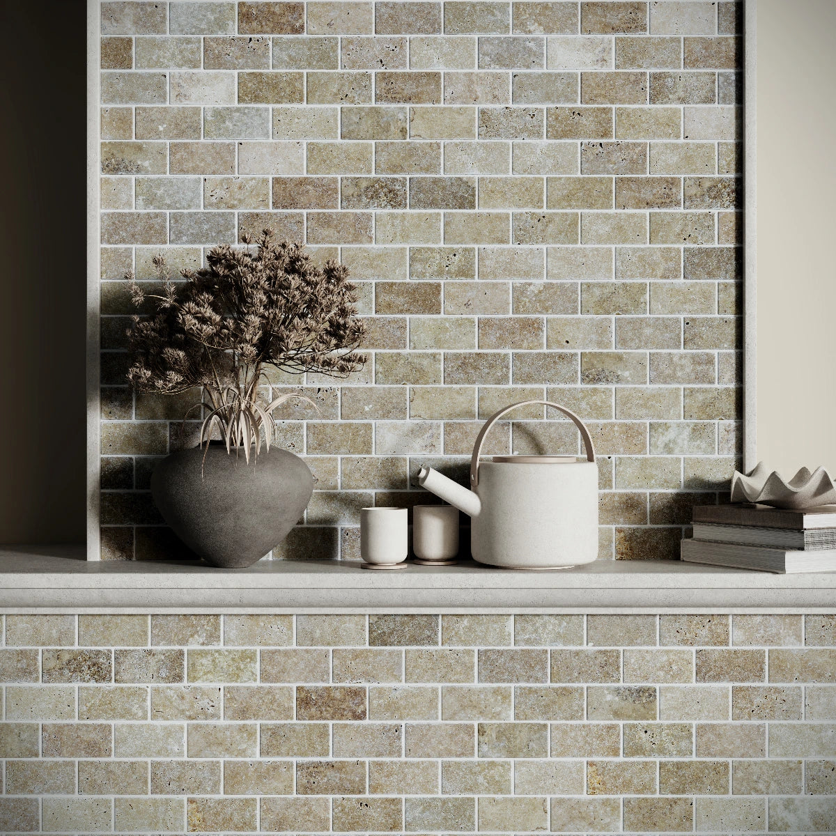 Siva Noce Travertine Brick Mosaic Tile tile image