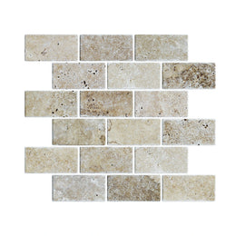 Siva Noce Travertine Brick Mosaic Tile image 2