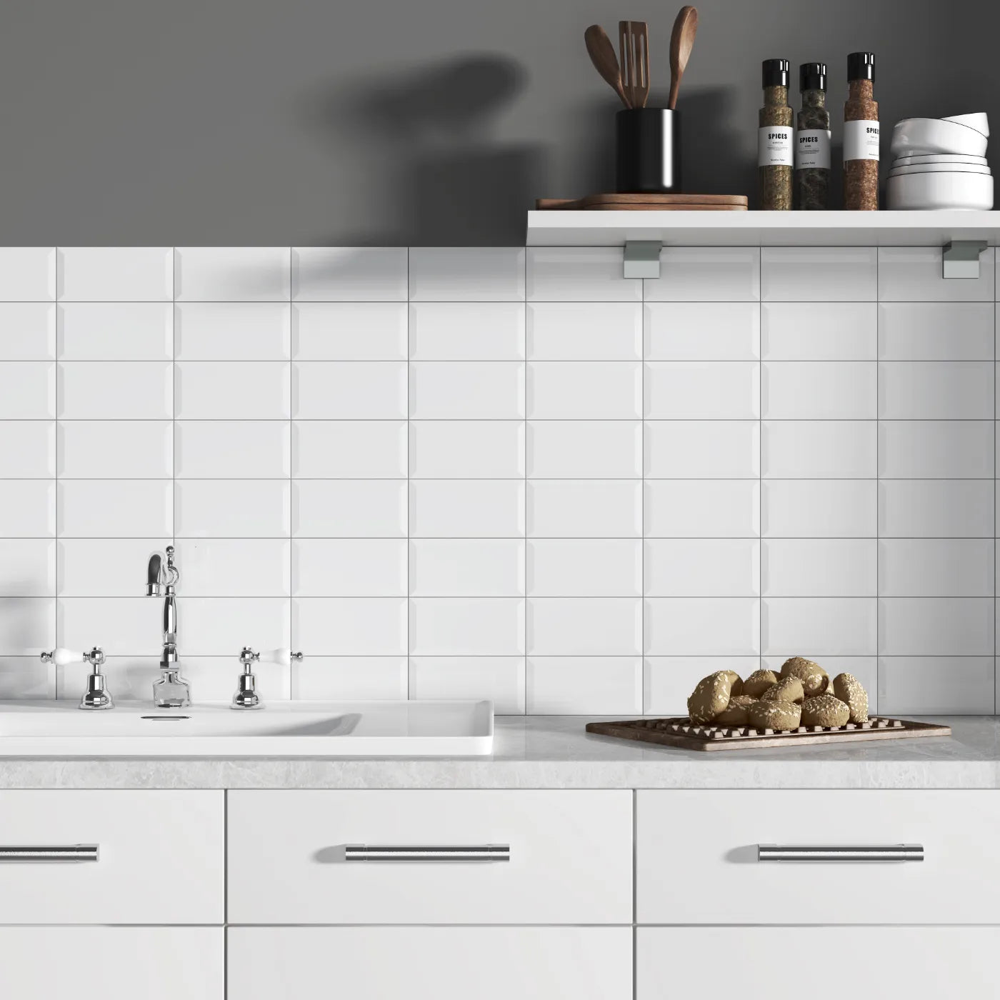 Soho Canvas White Bevelled Ceramic Tile tile image