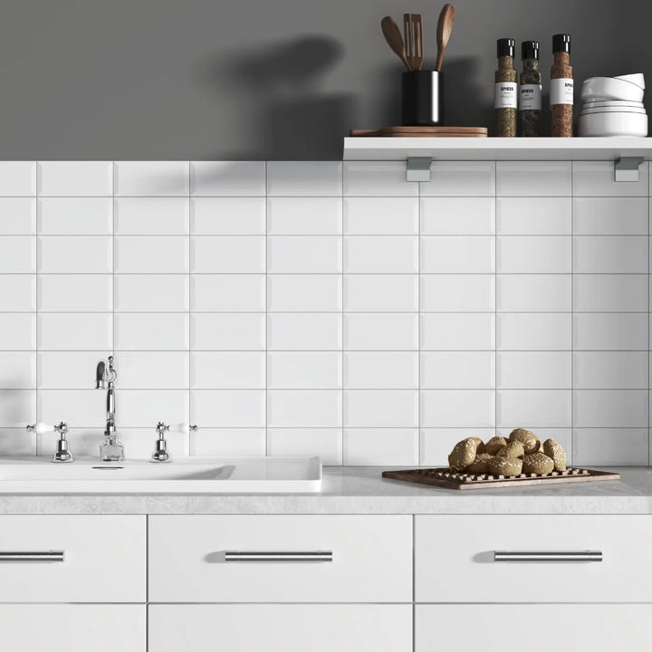 Soho Canvas White Bevelled Ceramic Tile tile image