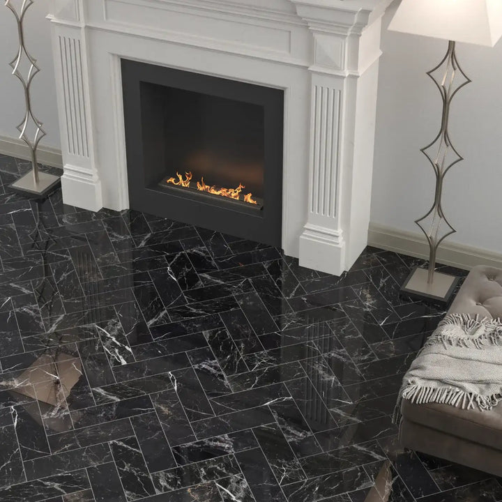 St Laurent Herringbone Marble tile image
