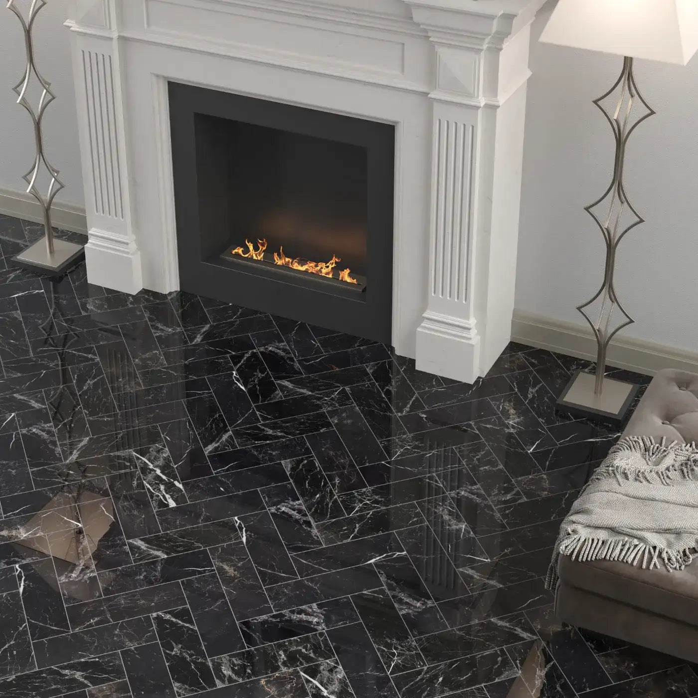 St Laurent Herringbone Marble tile image