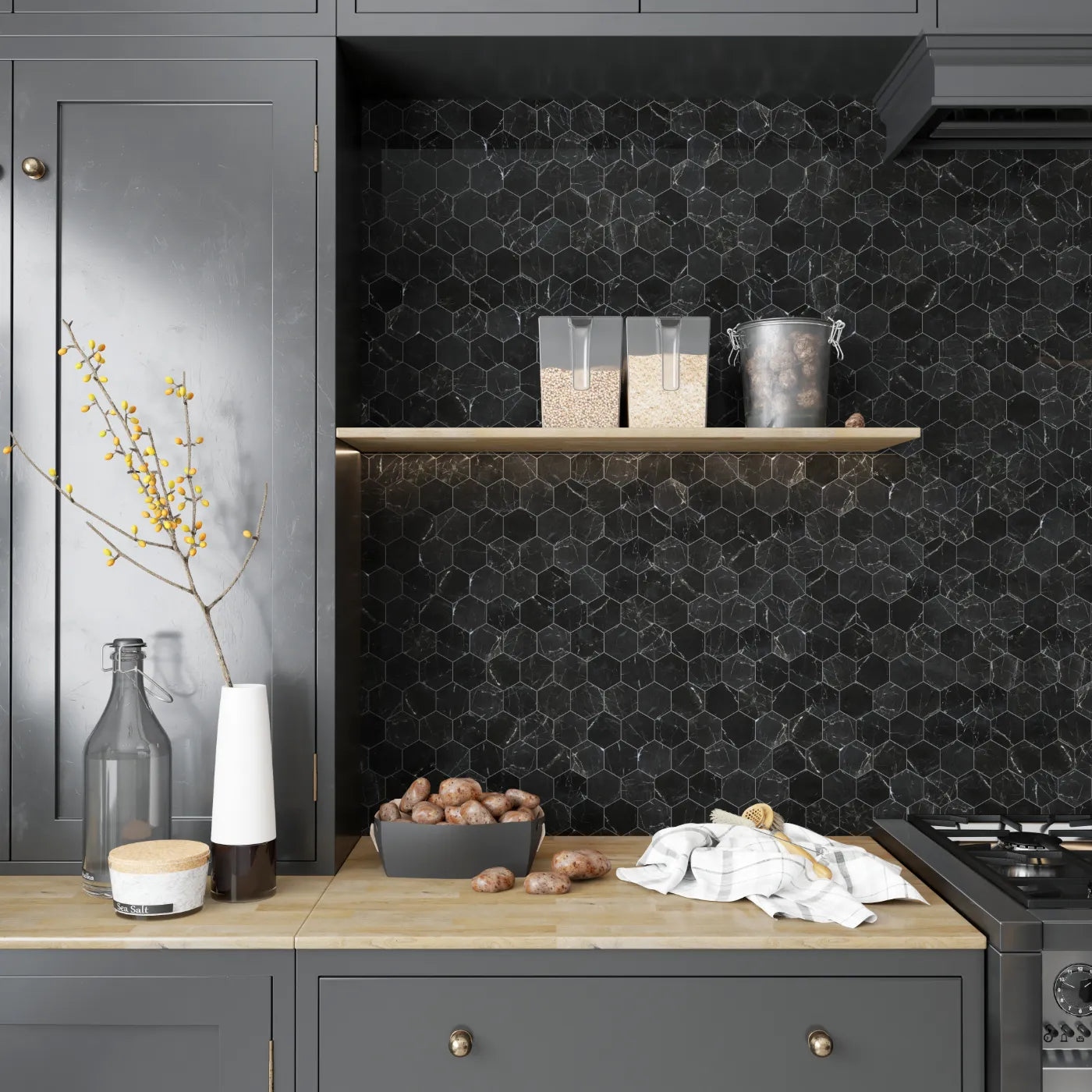 St Laurent Hexagon Marble Mosaic Tile - Polished tile image