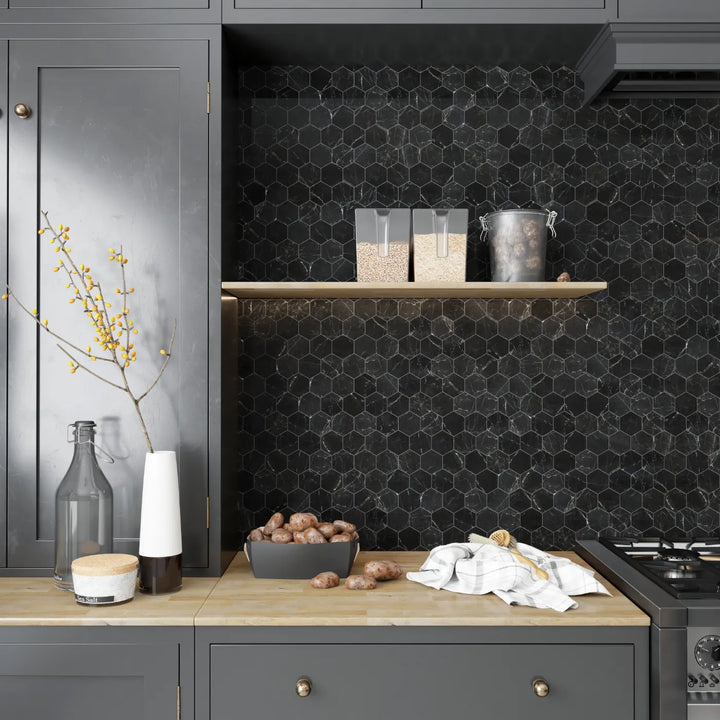 St Laurent Hexagon Marble Mosaic Tile - Polished tile image