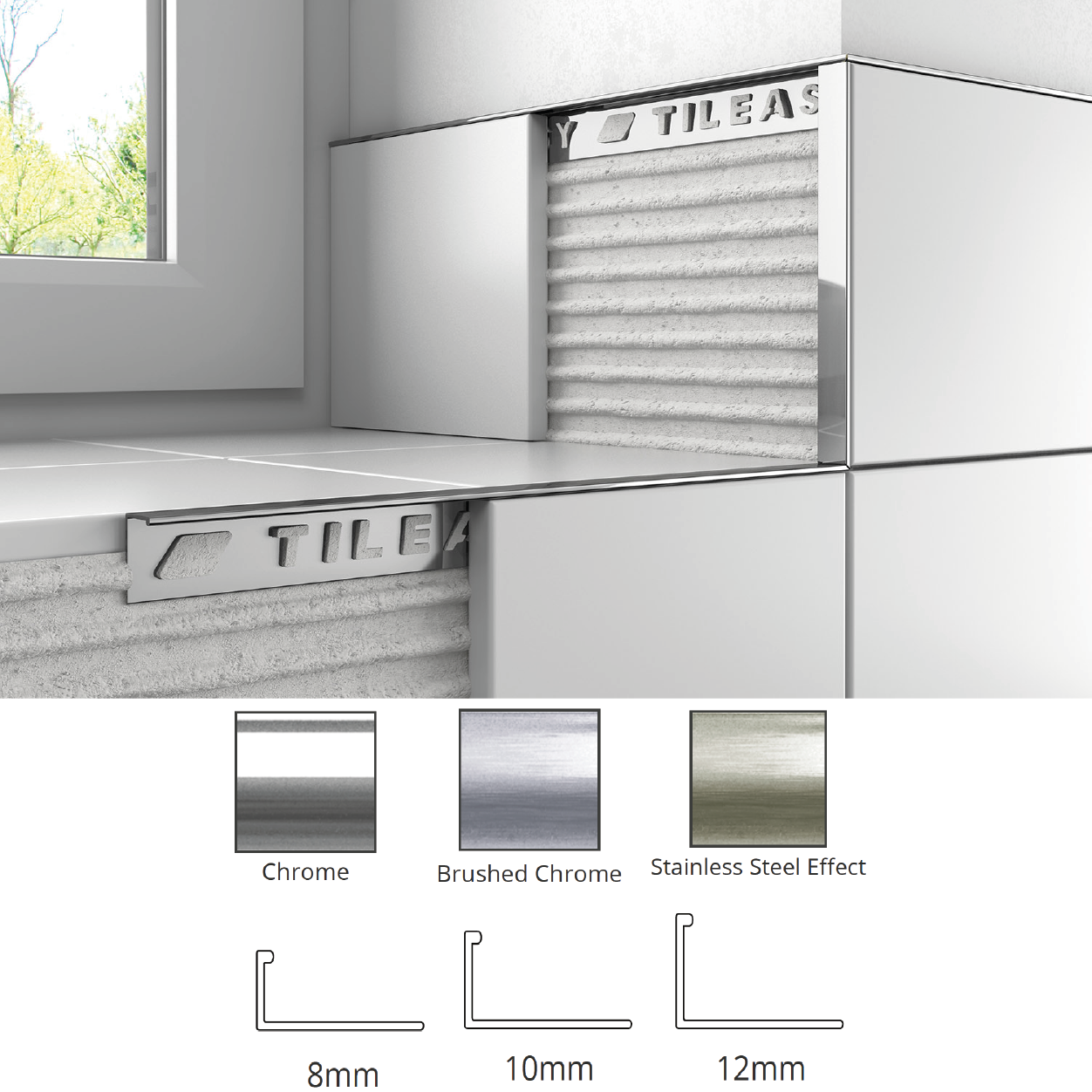 Metal Square Edge Trim - 2.4 M Length - Various Depths & Colours