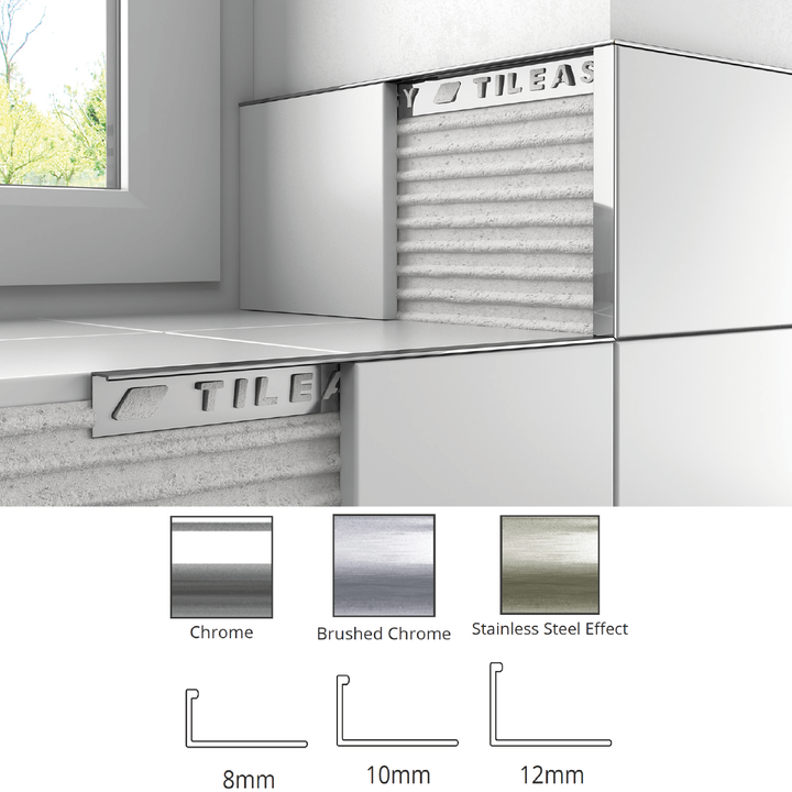 Metal Square Edge Trim - 2.4 M Length - Various Depths & Colours