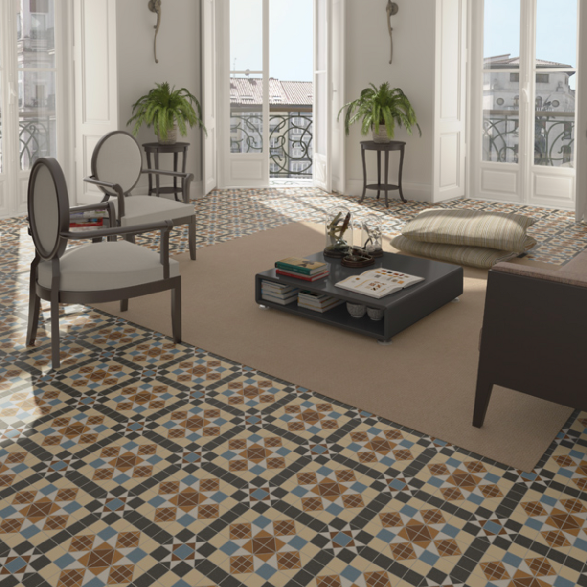 Dorset Marron Victorian Patterned Ceramic Floor Tile