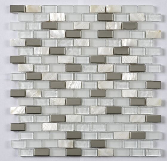 Blanco Glass/Stone/Metal/Pearl Mix Mini Brick Mosaic - Wall Tile - 30 x 28.5 cm