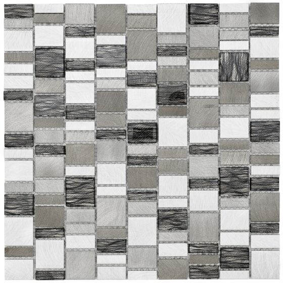 Chrome Copper Glass & Metal Linear Mix Size Mosaic - Wall Tile - 30 x 30 cm