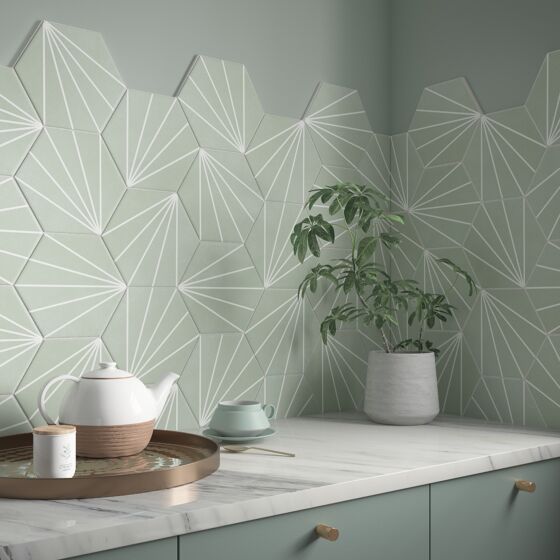 Starburst Mint - Wall & Floor Tile - 23.2 x 26.7cm